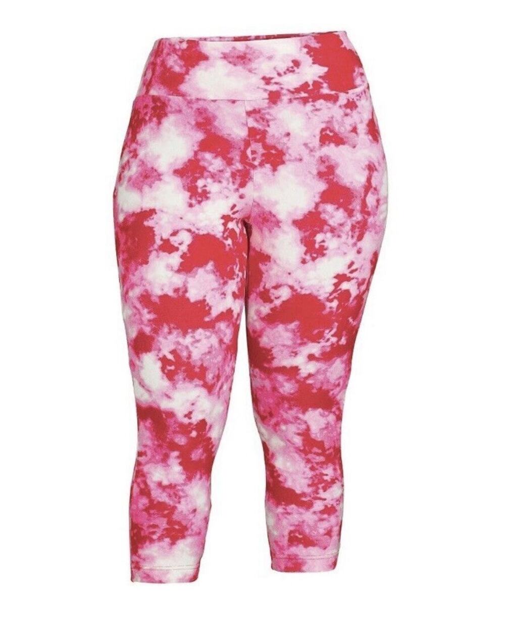 Terra and Sky High Rise Soft Pink and Red Valnetine Capri Leggings 2X 20W-22W
